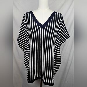 NWT Talbots Blue/white Kimono Sz M Sleeve Knit Blouse Oversized Lagenlook Boho